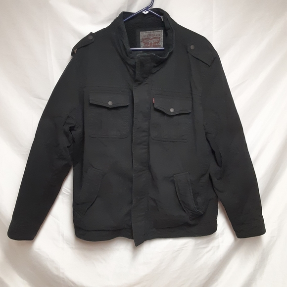 LEVI MILITARY SHERPA LINED TRUCKER ZIP UP BLACK DENIM JACKET MENS SIZE XXL - Picture 3 of 16